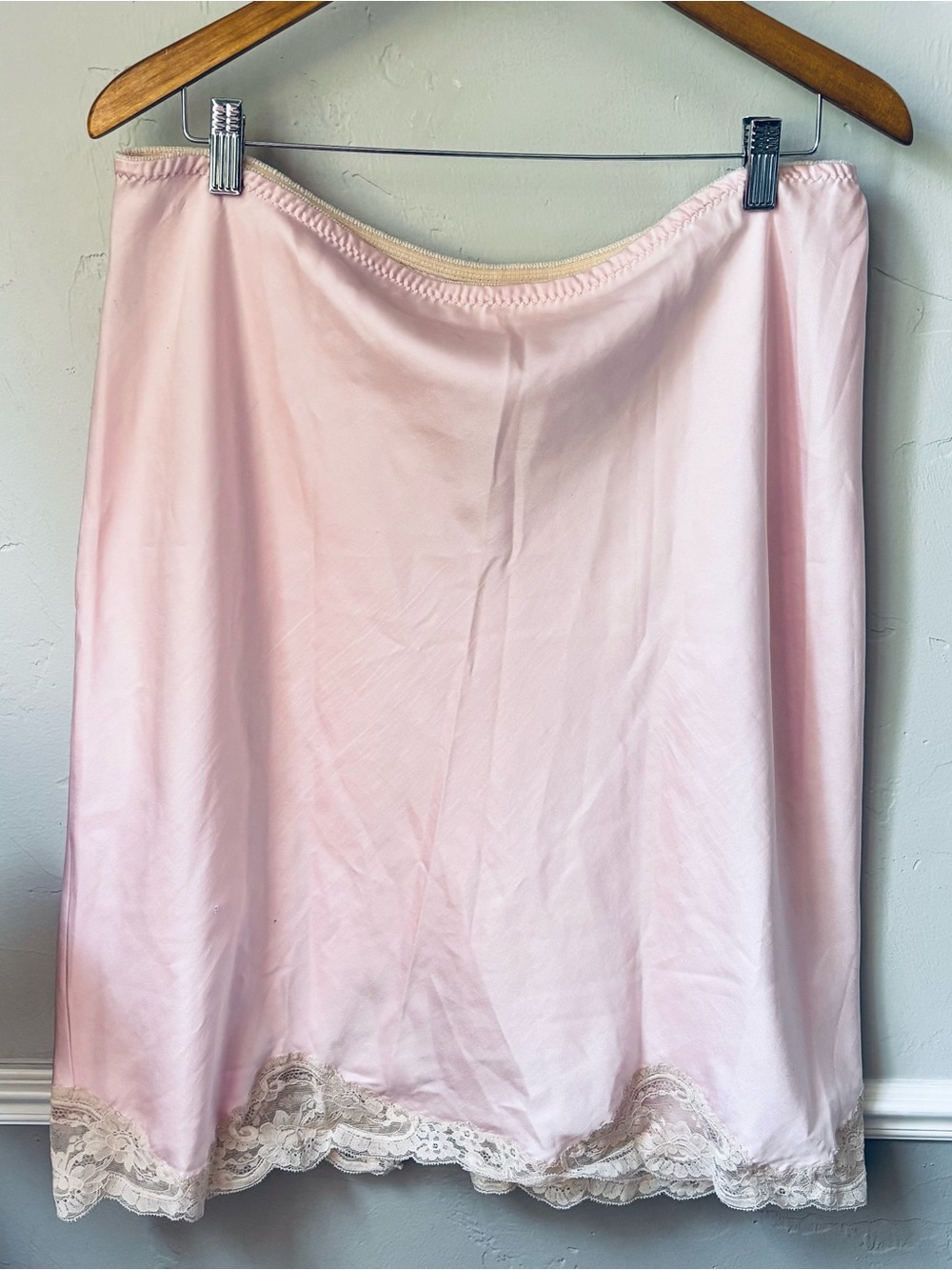 Vintage Christian Dior Pale Pink Satin Half Slip with Cream Lace Hem - Picture 2 of 6